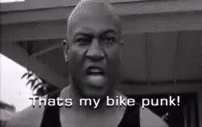 Man In Black And White Saying That's My Bike Punk GIF