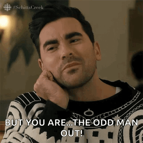 Man In Black And White Sweater Says But You Are The Odd Man Out GIF