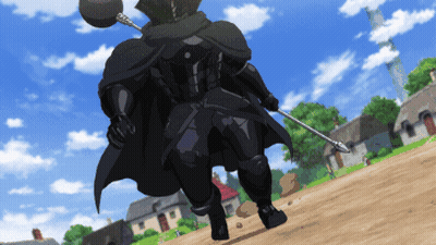 Man In Black Cape Walking Down Dirt Road Holding Sword GIF