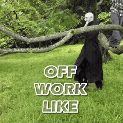 Man In Black Coat Holding Tree Branch Saying Off Work Like GIF