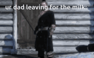 Man In Black Coat Saying Ur Dad Leaving For The Milk GIF