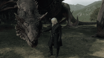 Man In Black Coat Standing Next To Dragon GIF
