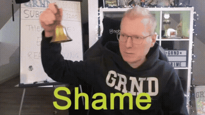 Man In Black Grand Shame Shirt Holding Bell GIF
