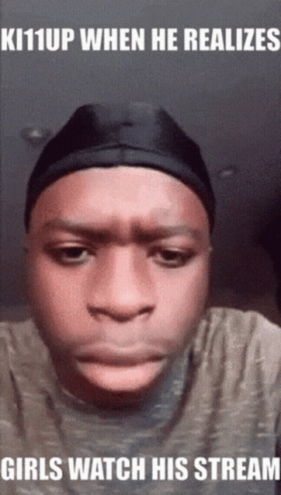 Man In Black Hat Ki11up When He Realizes Girls Watch His Stream GIF