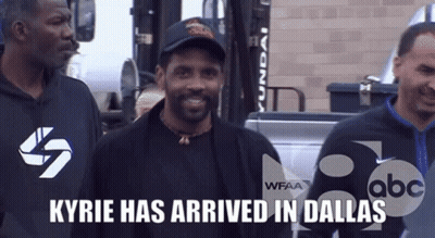 Man In Black Hat Saying Kyrie Has Arrived In Dallas GIF