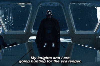 Man In Black Helmet And Cape Saying My Knights And I Are Going Hunting For The Scavenger GIF