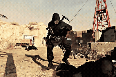 Man In Black Hooded Jacket Holding Hammer And Gun GIF
