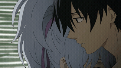 Man In Black Hoodie Hugging Woman With White Hair GIF