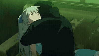 Man In Black Hoodie Hugging Woman With White Hair GIF