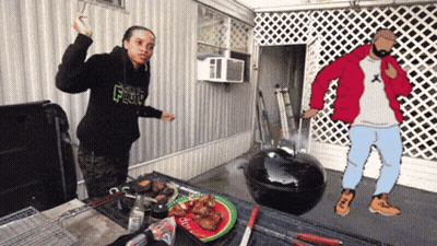 Man In Black Hoodie With Flow Next To Man In Red Jacket GIF
