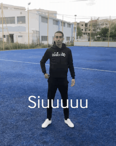 Man In Black Hoodie With Siuuuu On Blue Background GIF