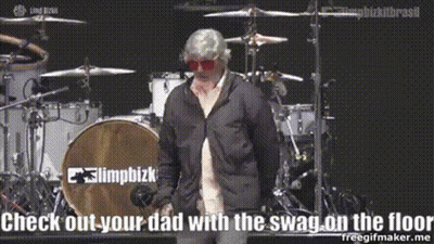 Man In Black Jacket At Drum Set Saying Check Out Your Dad GIF