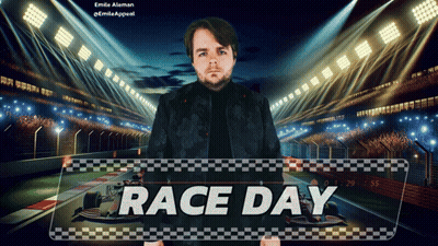 Man In Black Jacket At Race Day Sign GIF