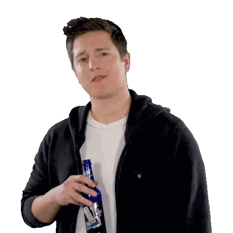 Man In Black Jacket Holding Blue Silver Bottle Sticker