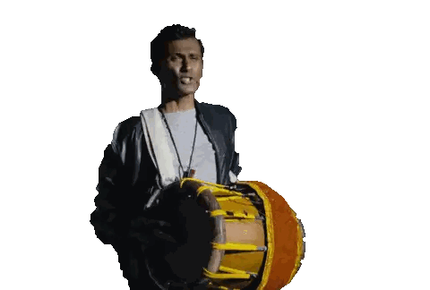 Man In Black Jacket Holding Drum Sticker