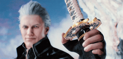 Man In Black Jacket Holding Large Sword GIF