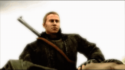 Man In Black Jacket Holding Sword GIF