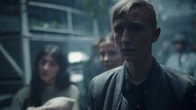 Man In Black Jacket In Crowd GIF