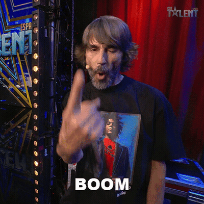 Man In Black Jimi Hendrix Shirt Says Boom GIF