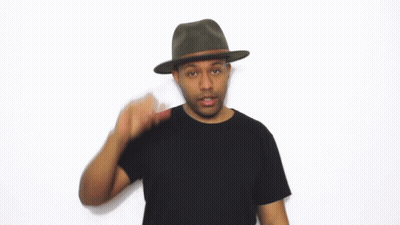 Man In Black Shirt And Fedora Holding Hand To Forehead GIF