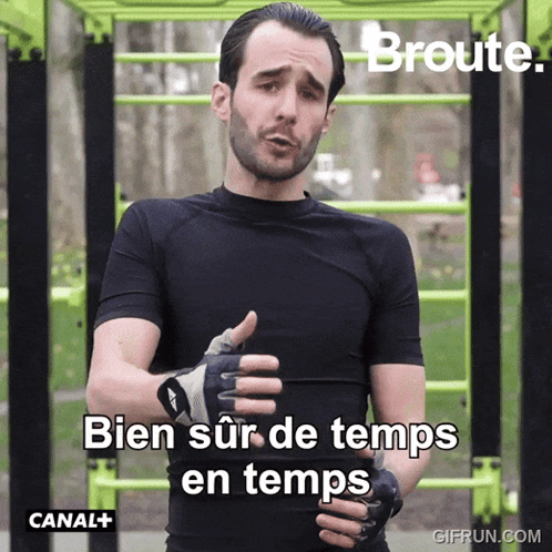 Man In Black Shirt And Gloves Says Bien Sur De Temps En Temps GIF