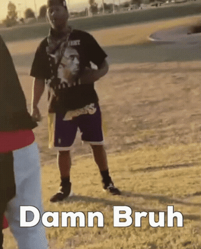Man In Black Shirt And Purple Shorts Saying Damn Bruh GIF