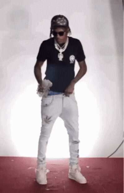 Man In Black Shirt And White Jeans Dancing GIF