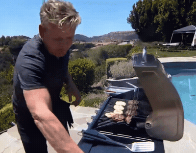 Man In Black Shirt Grilling Burgers GIF