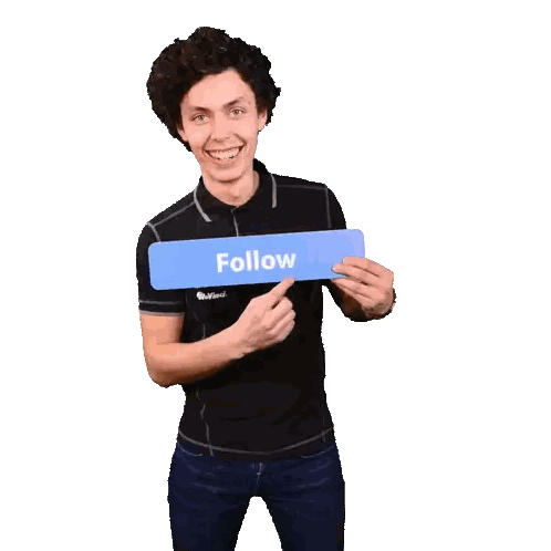 Man In Black Shirt Holding Follow Sign Sticker
