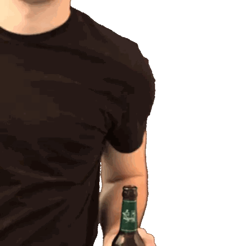 Man In Black Shirt Holding Green Label Bottle Sticker