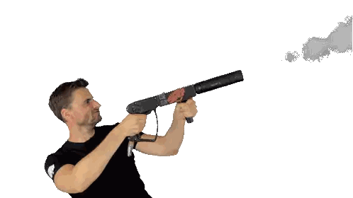 Man In Black Shirt Holding Gun With Smoke Sticker