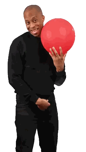 Man In Black Shirt Holding Red Balloon Sticker