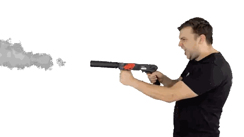 Man In Black Shirt Holding Smoking Gun Sticker