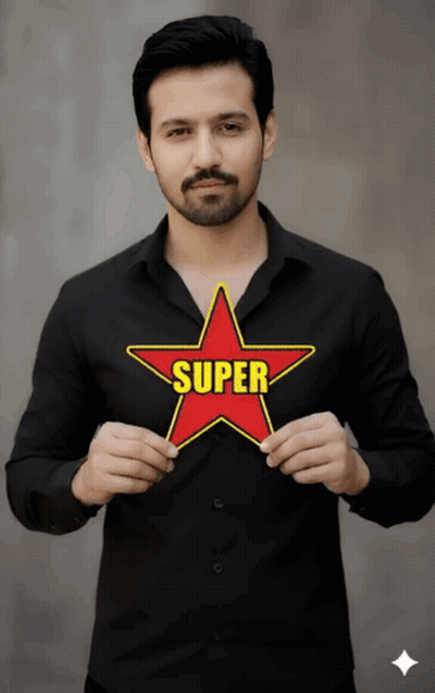 Man In Black Shirt Holding Super Star GIF