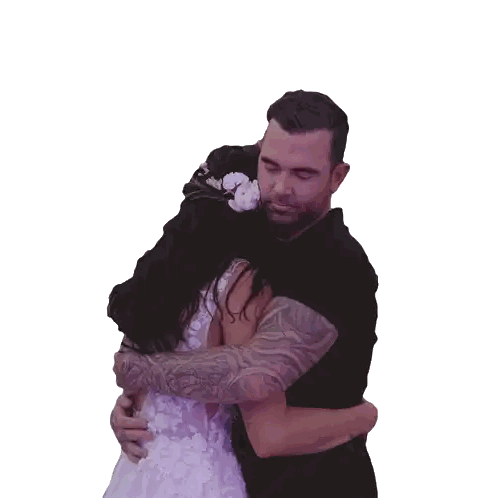 Man In Black Shirt Hugging Woman In Lace Dress Sticker