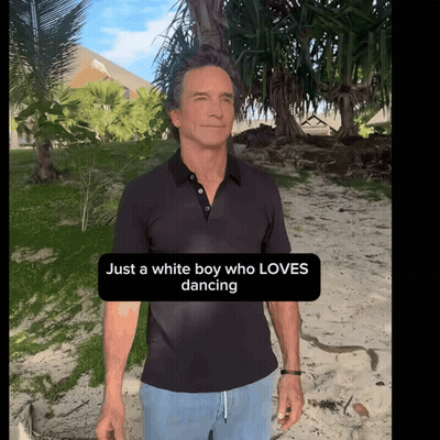 Man In Black Shirt On Beach Just A White Boy Who Loves Dancing GIF