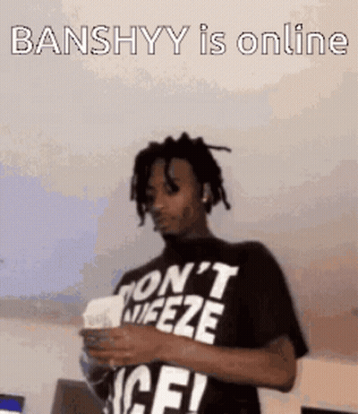 Man In Black Shirt Saying Banshyy Is Online GIF