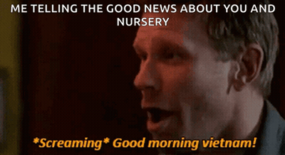 Man In Black Shirt Saying Me Telling The Good News About You And Nursery Screaming Good Morning Vietnam GIF