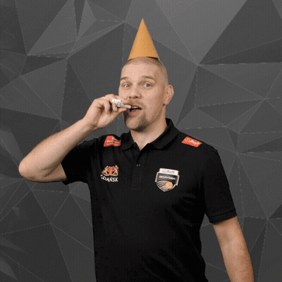 Man In Black Shirt Saying Teamsk Blowing Party Horn GIF
