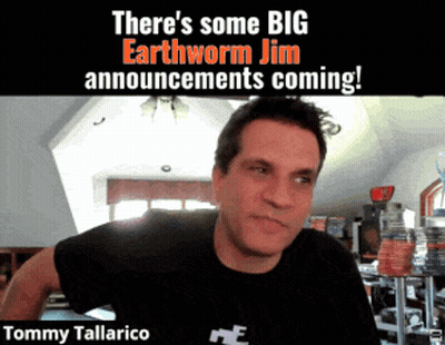Man In Black Shirt Says Big Earthworm Jim Announcements Coming GIF