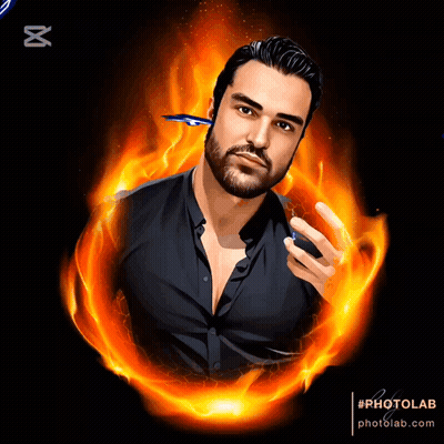 Man In Black Shirt Surrounded By Flames Photolab GIF