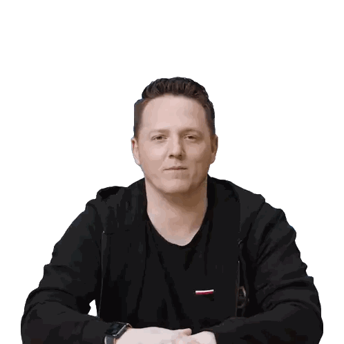 Man In Black Shirt With Red White Blue Stripe Sticker