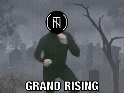 Man In Black Suit Kneeling At Cemetery With Grand Rising GIF
