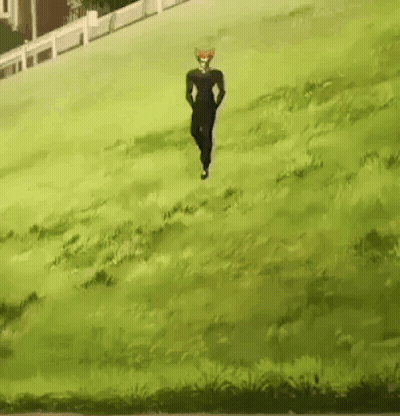 Man In Black Suit Running In Grass GIF