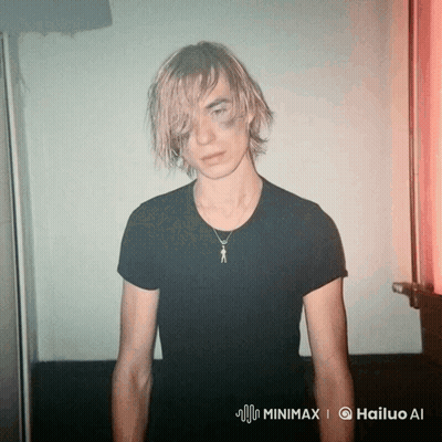 Man In Black T-Shirt And Necklace Standing In Red Light GIF