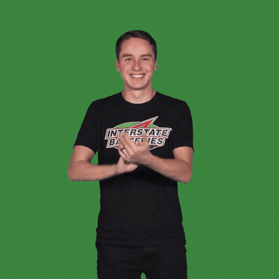 Man In Black T-Shirt Says Interstate Batteries GIF