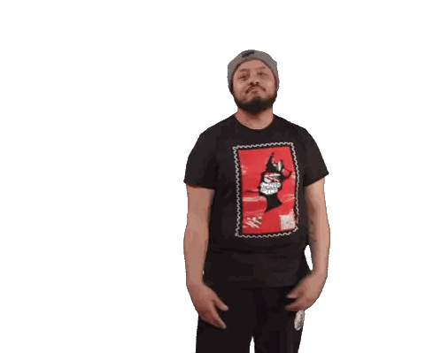 Man In Black T-Shirt With Red Stamp Sticker