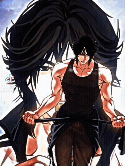 Man In Black Tank Top Holds Stick To Woman's Face GIF