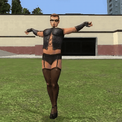 Man In Black Top And Stockings Standing With Arms Outstretched GIF