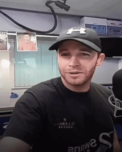 Man In Black Under Armour Hat And Shirt GIF
